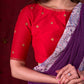 Ethereal Dual-Tone Purple Mul Cotton Saree with Floral Border, Red Tassel Highlights & Intricate Embroidered Pallu