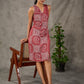 Terracotta warli printed overlap dress with off white accents