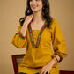 Elegant handcrafted mirror work mustard cotton top.