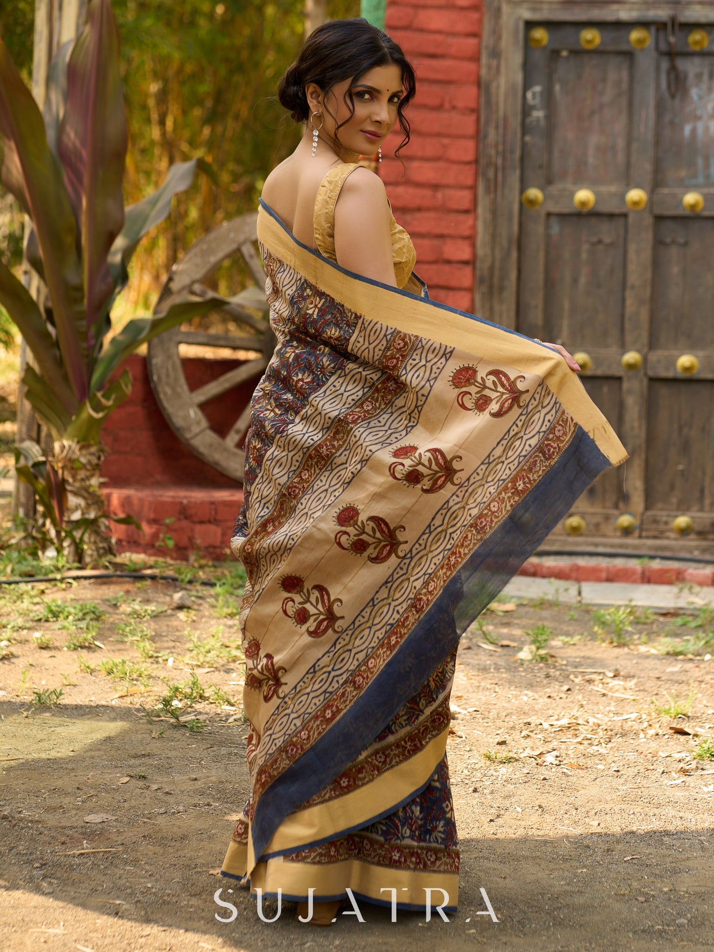 Graceful pure Chanderi saree with intricate hand block prints and contrast pallu
