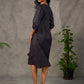 Black Kalamkari-inspired printed dress with maroon accents and pearl embellishments