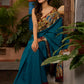Teal cotton saree with Kalamkari border and rich khun border detailing
