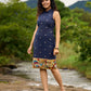 Jamdani design Blue Halter Dress with Hand-Painted Kalamkari Border - Kalamkari Jacket Additional