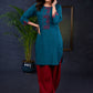 Teal Trendy Tunic With Intricate Cut Work - Pant Optional