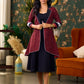 Elegant Maroon Ikat Jacket Featuring Black Collar and Delicate Mirror Lace Embellishments