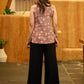 Amber Bloom Mul Cotton Top with Tie Dori Neckline and Bead Detailing