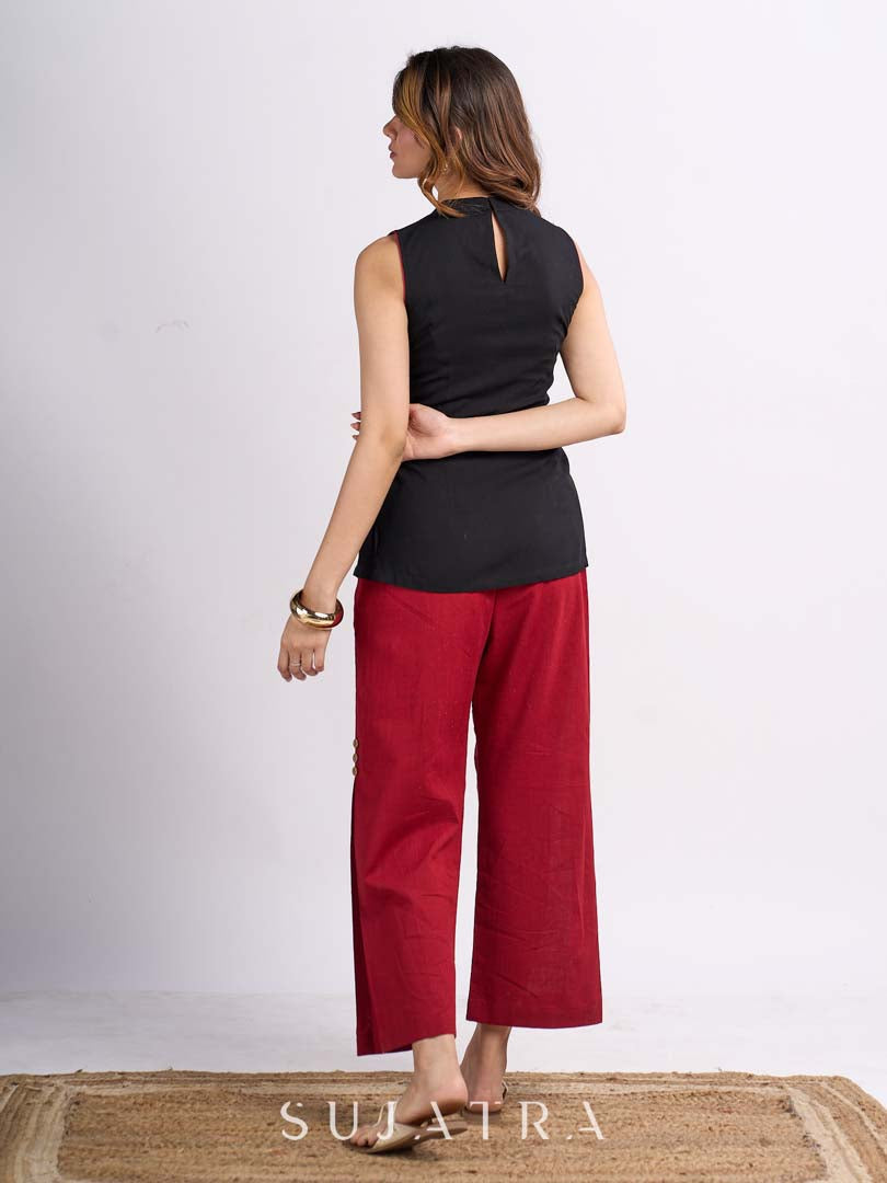 Black Ethnic Top with Asymmetric Ajrakh Panel and Coin Embellishment