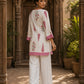 Ivory Straight Cotton Short Kurta with Pink Botanical Block Print & Contrast Scalloped Hem & Sleeve Cuffs