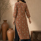 Earthy Rust Floral Printed Kurta with Classic Straight Fit and V-Neck Design