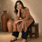 Earthy Rust Floral Printed Kurta with Classic Straight Fit and V-Neck Design