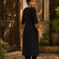 Timeless Black Cotton Kurta with Contrast Ajrakh Stripe Half Panel & Coordinated Sleeve Cuffs