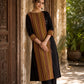 Timeless Black Cotton Kurta with Contrast Ajrakh Stripe Half Panel & Coordinated Sleeve Cuffs