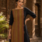 Timeless Black Cotton Kurta with Contrast Ajrakh Stripe Half Panel & Coordinated Sleeve Cuffs