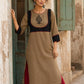 Striking Beige Cotton Kurta with Black Dotted Contrast Yoke & Embroidered Motif