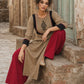 Striking Beige Cotton Kurta with Black Dotted Contrast Yoke & Embroidered Motif