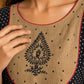 Striking Beige Cotton Kurta with Black Dotted Contrast Yoke & Embroidered Motif