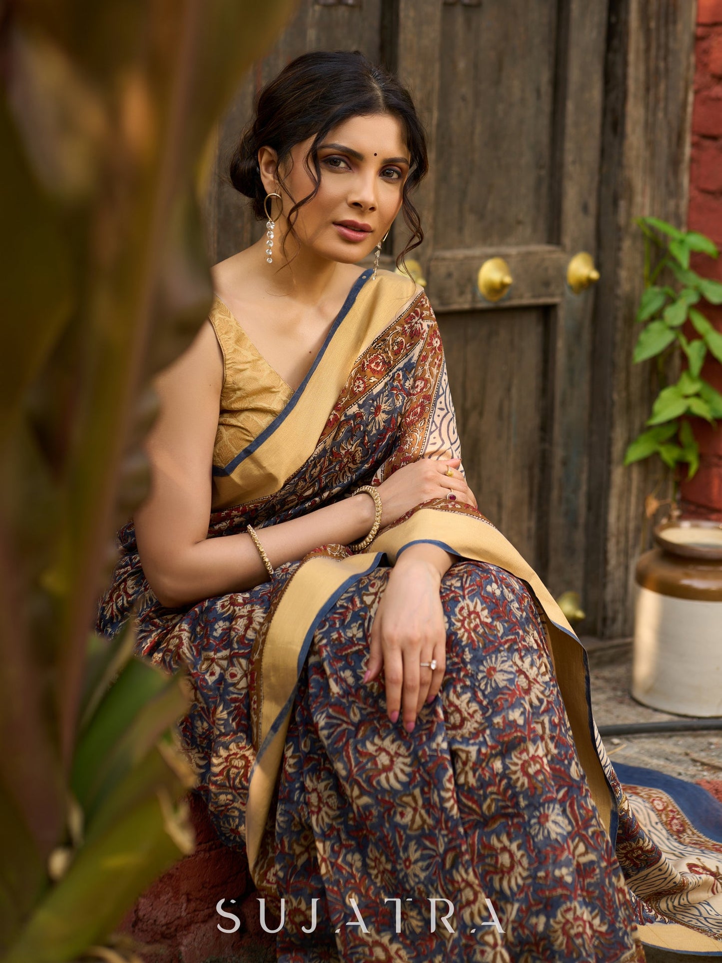 Graceful pure Chanderi saree with intricate hand block prints and contrast pallu