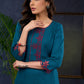Teal Trendy Tunic With Intricate Cut Work - Pant Optional
