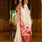 Heritage white Chanderi saree with benarasi border featuring artisanal hand-painted floral motifs