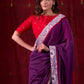 Ethereal Dual-Tone Purple Mul Cotton Saree with Floral Border, Red Tassel Highlights & Intricate Embroidered Pallu