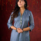 Midnight Blue Brocade Kurta with Subtle Stripes & Minimal Embellishments