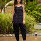Graceful Black Silk Strappy Short Kurta Ensemble with Golden Butta - Dhoti pant Additional