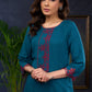 Teal Trendy Tunic With Intricate Cut Work - Pant Optional