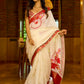 Heritage white Chanderi saree with benarasi border featuring artisanal hand-painted floral motifs