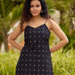 Graceful Black Silk Strappy Short Kurta Ensemble with Golden Butta - Dhoti pant Additional
