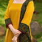 Elegant Mustard Cotton Kurta with Contrast Green Mughal Printed Border Panels