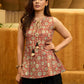 Amber Bloom Mul Cotton Top with Tie Dori Neckline and Bead Detailing