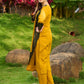 Elegant Mustard Cotton Kurta with Contrast Green Mughal Printed Border Panels