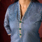 Midnight Blue Brocade Kurta with Subtle Stripes & Minimal Embellishments