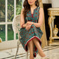 Flowy Green Floral Printed Cotton Dress with Flared Silhouette, Maroon Contrast Trims, and Crochet Lace Edges