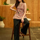 Amber Bloom Mul Cotton Top with Tie Dori Neckline and Bead Detailing