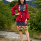 Jamdani design Blue Halter Dress with Hand-Painted Kalamkari Border - Kalamkari Jacket Additional