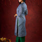 Midnight Blue Brocade Kurta with Subtle Stripes & Minimal Embellishments