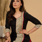 Ebon Elegance Kurta with Maroon Lining and Madhubani Charm