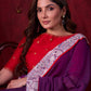 Ethereal Dual-Tone Purple Mul Cotton Saree with Floral Border, Red Tassel Highlights & Intricate Embroidered Pallu