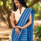 Classic Blue Cotton Saree with Traditional Hand Block Printed Border