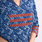 Indigo Geometric Printed Top with Ajrakh Border, Hand Kantha Stitches and Maroon Embellishments