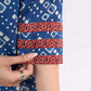 Indigo Geometric Printed Top with Ajrakh Border, Hand Kantha Stitches and Maroon Embellishments
