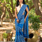 Classic Blue Cotton Saree with Traditional Hand Block Printed Border