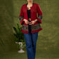 Global Glamour : Maroon Embroidered Cotton Jacket With Intricate Ikat Trim & Statement Buttons