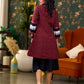 Elegant Maroon Ikat Jacket Featuring Black Collar and Delicate Mirror Lace Embellishments