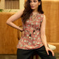 Amber Bloom Mul Cotton Top with Tie Dori Neckline and Bead Detailing