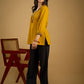 Elegant handcrafted mirror work mustard cotton top.