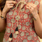 Amber Bloom Mul Cotton Top with Tie Dori Neckline and Bead Detailing
