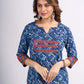 Indigo Geometric Printed Top with Ajrakh Border, Hand Kantha Stitches and Maroon Embellishments