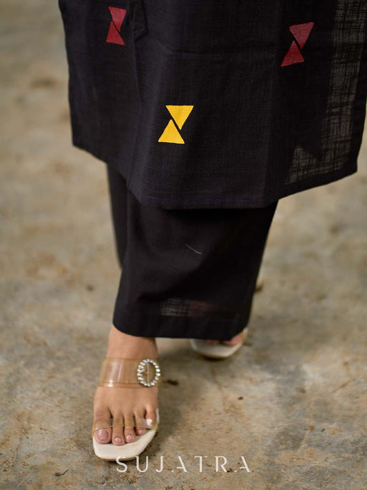 Midnight Black Cotton Straight-Leg Pants